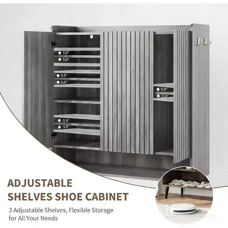 Meuble à chaussures, 30 paires, rangement en rotin pour entrée, meuble haut de style rustique à 6 niveaux avec portes pour couloir ou placard
