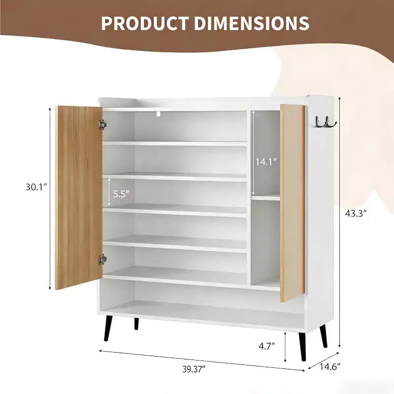 Meuble à chaussures, 30 paires, rangement en rotin pour entrée, meuble haut de style rustique à 6 niveaux avec portes pour couloir ou placard