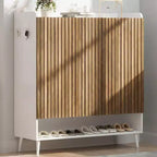 Meuble à chaussures, 30 paires, rangement en rotin pour entrée, meuble haut de style rustique à 6 niveaux avec portes pour couloir ou placard
