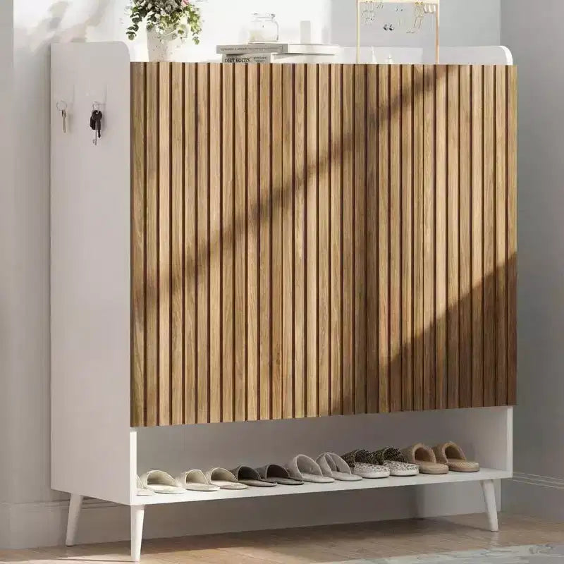Meuble à chaussures, 30 paires, rangement en rotin pour entrée, meuble haut de style rustique à 6 niveaux avec portes pour couloir ou placard