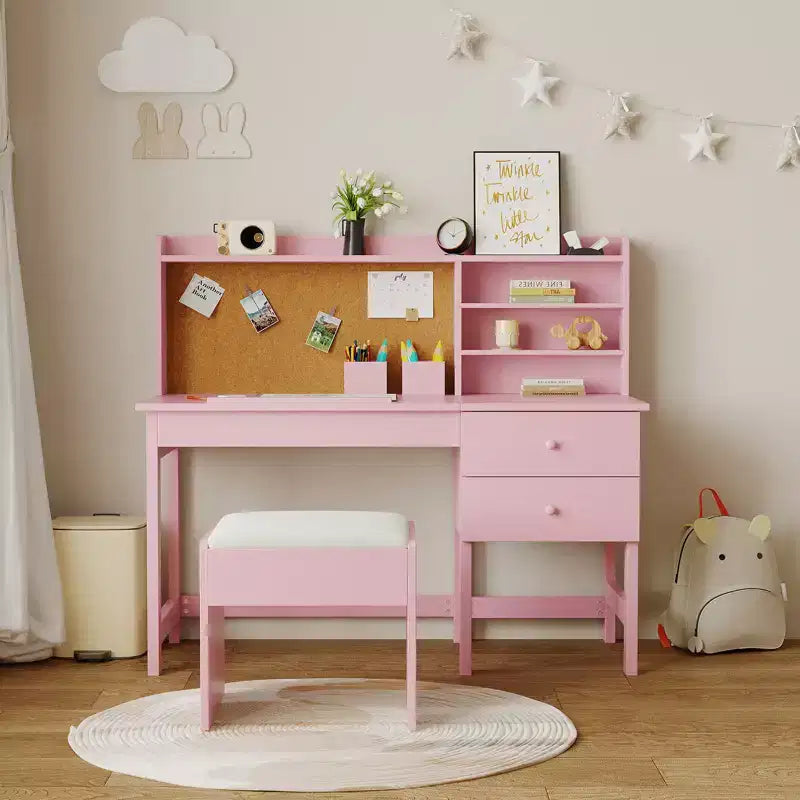 Ensemble bureau et chaise d'étude Acekool pour enfants avec surmeuble, plateau inclinable et rangements pour chambre et école à domicile