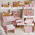 Ensemble bureau et chaise d'étude Acekool pour enfants avec surmeuble, plateau inclinable et rangements pour chambre et école à domicile