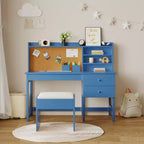 Ensemble bureau et chaise d'étude Acekool pour enfants avec surmeuble, plateau inclinable et rangements pour chambre et école à domicile