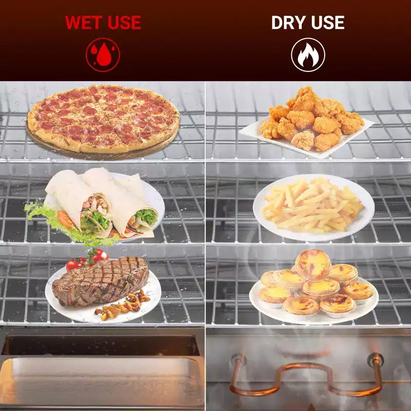 Chauffe-aliments chauffant 4 niveaux, armoire chauffante en acier inoxydable 850W avec bac à eau, compatible avec les bacs 1/1, armoire de fermentation commerciale pour pizza, poulet, pâtisserie