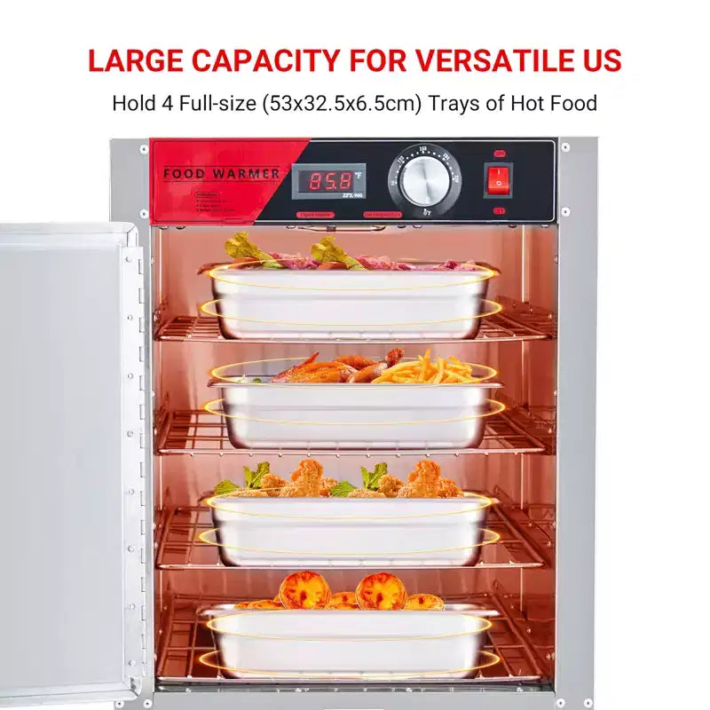 Chauffe-aliments chauffant 4 niveaux, armoire chauffante en acier inoxydable 850W avec bac à eau, compatible avec les bacs 1/1, armoire de fermentation commerciale pour pizza, poulet, pâtisserie