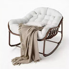 Fauteuil à bascule d'extérieur, chaise œuf de patio surdimensionnée avec coussin rembourré, bascule papasan en rotin pour l'intérieur, le porche, le jardin