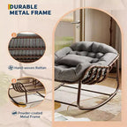 Fauteuil à bascule d'extérieur, chaise œuf de patio surdimensionnée avec coussin rembourré, bascule papasan en rotin pour l'intérieur, le porche, le jardin