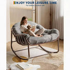 Fauteuil à bascule d'extérieur, chaise œuf de patio surdimensionnée avec coussin rembourré, bascule papasan en rotin pour l'intérieur, le porche, le jardin