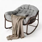 Fauteuil à bascule d'extérieur, chaise œuf de patio surdimensionnée avec coussin rembourré, bascule papasan en rotin pour l'intérieur, le porche, le jardin