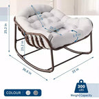 Fauteuil à bascule d'extérieur, chaise œuf de patio surdimensionnée avec coussin rembourré, bascule papasan en rotin pour l'intérieur, le porche, le jardin
