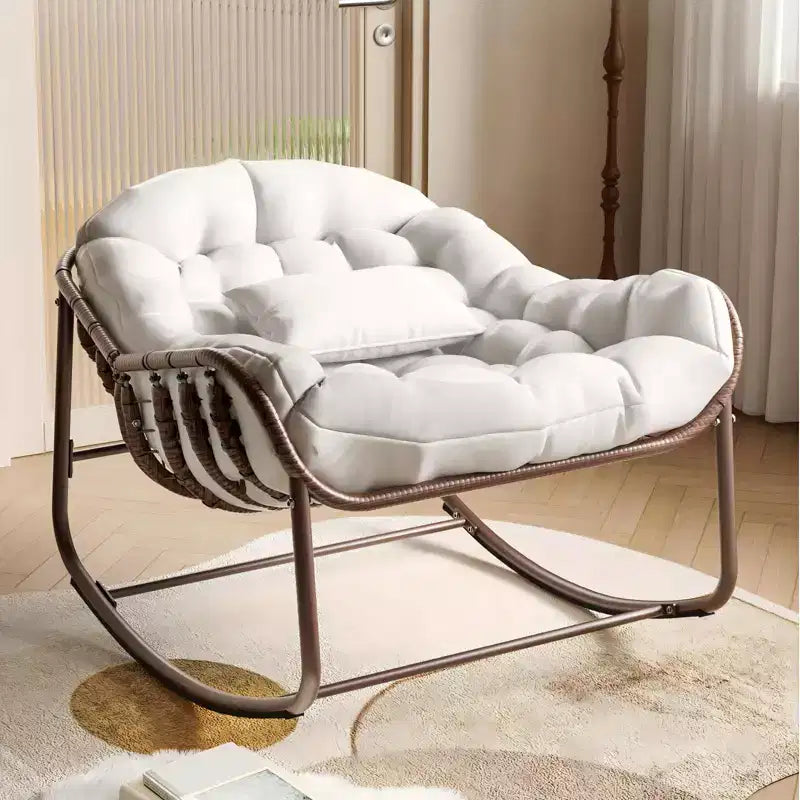 Fauteuil à bascule d'extérieur, chaise œuf de patio surdimensionnée avec coussin rembourré, bascule papasan en rotin pour l'intérieur, le porche, le jardin
