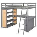 Lit mezzanine moderne Luxystar avec bureau, 6 étagères et tiroir