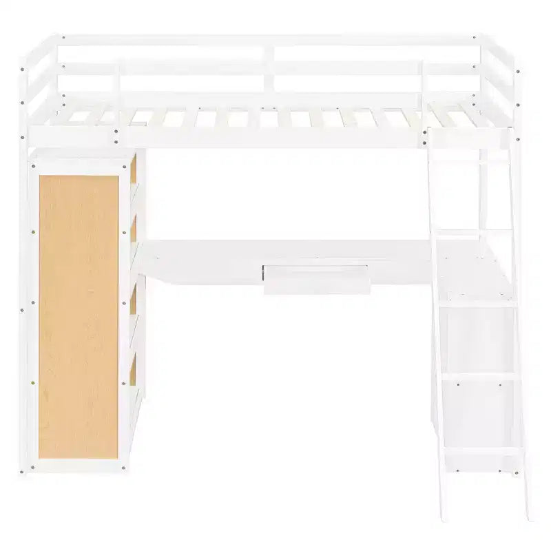 Lit mezzanine moderne Luxystar avec bureau, 6 étagères et tiroir