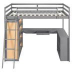 Lit mezzanine moderne Luxystar avec bureau, 6 étagères et tiroir