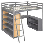 Lit mezzanine moderne Luxystar avec bureau, 6 étagères et tiroir