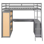 Lit mezzanine moderne Luxystar avec bureau, 6 étagères et tiroir