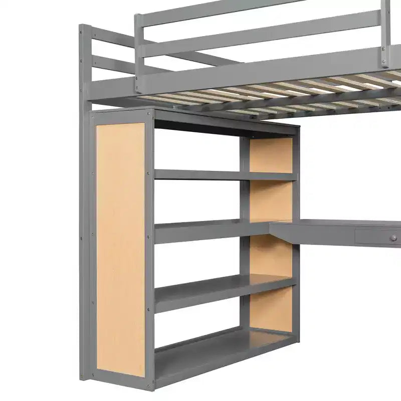 Lit mezzanine moderne Luxystar avec bureau, 6 étagères et tiroir