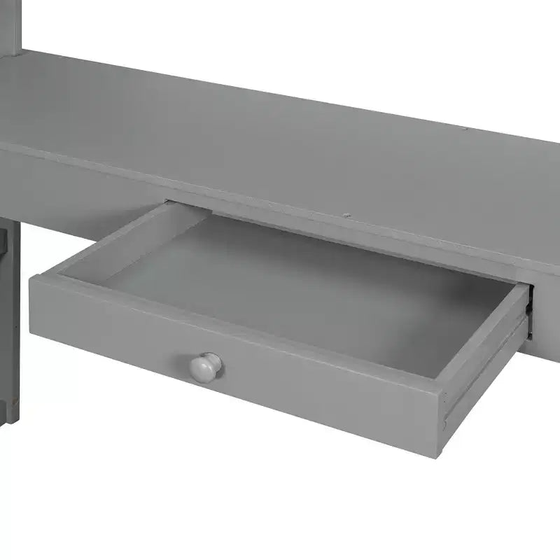 Lit mezzanine moderne Luxystar avec bureau, 6 étagères et tiroir