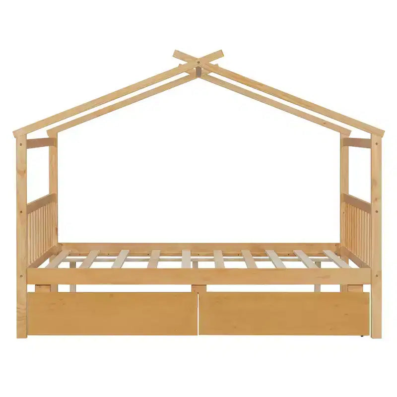 Lit de maison en bois moderne pleine grandeur Luxystar avec 2 tiroirs et têtes de lit