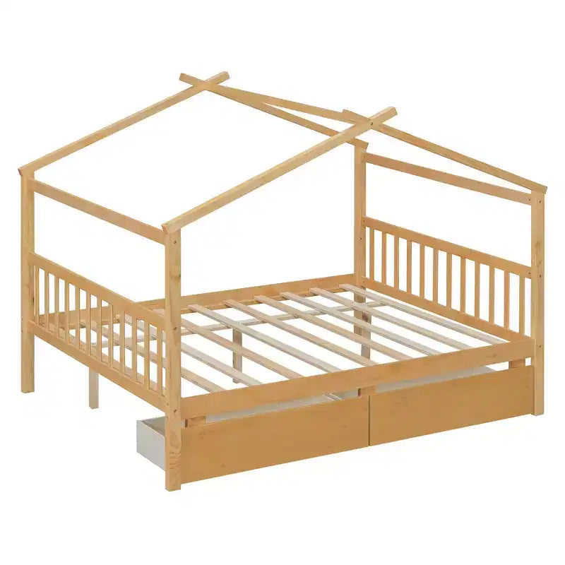 Lit de maison en bois moderne pleine grandeur Luxystar avec 2 tiroirs et têtes de lit
