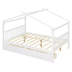 Lit de maison en bois moderne pleine grandeur Luxystar avec 2 tiroirs et têtes de lit