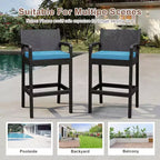 Lot de 2 tabourets de bar d'extérieur, chaises de bar en osier de 76 cm avec coussins et repose-pieds, sièges hauteur bar pour jardin, bord de piscine, balcon, terrasse