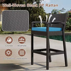 Lot de 2 tabourets de bar d'extérieur, chaises de bar en osier de 76 cm avec coussins et repose-pieds, sièges hauteur bar pour jardin, bord de piscine, balcon, terrasse