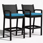 Lot de 2 tabourets de bar d'extérieur, chaises de bar en osier de 76 cm avec coussins et repose-pieds, sièges hauteur bar pour jardin, bord de piscine, balcon, terrasse