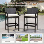 Lot de 2 tabourets de bar d'extérieur, chaises de bar en osier de 76 cm avec coussins et repose-pieds, sièges hauteur bar pour jardin, bord de piscine, balcon, terrasse