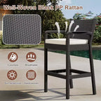 Lot de 2 tabourets de bar d'extérieur, chaises de bar en osier de 76 cm avec coussins et repose-pieds, sièges hauteur bar pour jardin, bord de piscine, balcon, terrasse