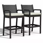 Lot de 2 tabourets de bar d'extérieur, chaises de bar en osier de 76 cm avec coussins et repose-pieds, sièges hauteur bar pour jardin, bord de piscine, balcon, terrasse