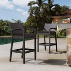 Lot de 2 tabourets de bar d'extérieur, chaises de bar en osier de 76 cm avec coussins et repose-pieds, sièges hauteur bar pour jardin, bord de piscine, balcon, terrasse