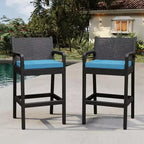 Lot de 2 tabourets de bar d'extérieur, chaises de bar en osier de 76 cm avec coussins et repose-pieds, sièges hauteur bar pour jardin, bord de piscine, balcon, terrasse