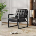 Mid Century Modern Accent Chair - PU Leather Upholstered Armchair, Thick Cushion Seat, Metal Frame, Retro Lounge Chair for Living Room,Bedroom,Office