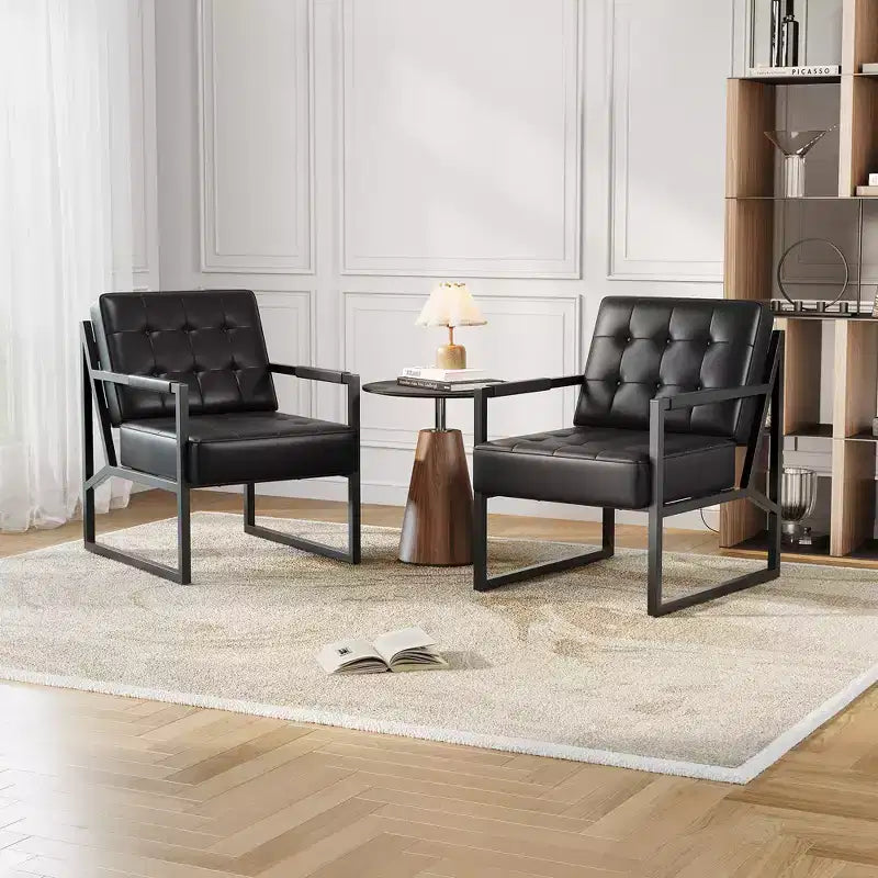 Fauteuil d'appoint moderne du milieu du siècle - Fauteuil rembourré en cuir PU, coussin épais, cadre en métal, chaise longue rétro pour salon, chambre, bureau