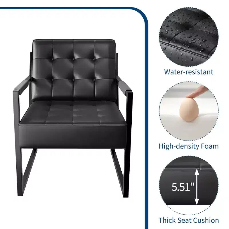 Fauteuil d'appoint moderne du milieu du siècle - Fauteuil rembourré en cuir PU, coussin épais, cadre en métal, chaise longue rétro pour salon, chambre, bureau