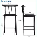 Tabourets de bar en métal, tabourets de bar de 64 cm de hauteur de comptoir avec large assise rembourrée en PU, dossier incurvé et repose-pieds pour îlots, comptoirs de cuisine, bars, noir