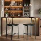 Tabourets de bar en métal, tabourets de bar de 64 cm de hauteur de comptoir avec large assise rembourrée en PU, dossier incurvé et repose-pieds pour îlots, comptoirs de cuisine, bars, noir