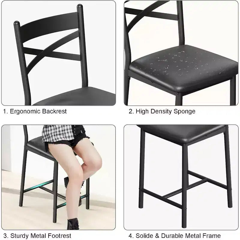 Lot de 2 tabourets de bar de 56,9 cm, tabourets de bar hauteur comptoir avec dossier et assise rembourrée en polyuréthane, chaises de bar de cuisine à cadre métallique avec repose-pieds pour îlot de cuisine