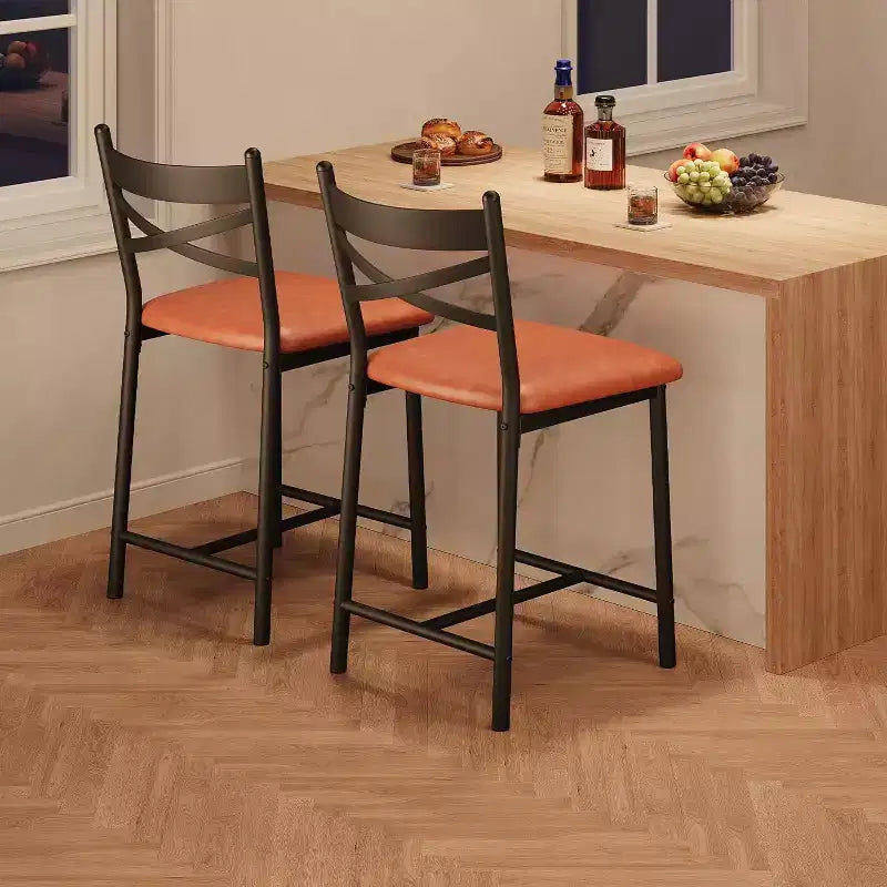 Lot de 2 tabourets de bar de 56,9 cm, tabourets de bar hauteur comptoir avec dossier et assise rembourrée en polyuréthane, chaises de bar de cuisine à cadre métallique avec repose-pieds pour îlot de cuisine