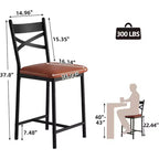 Lot de 2 tabourets de bar de 56,9 cm, tabourets de bar hauteur comptoir avec dossier et assise rembourrée en polyuréthane, chaises de bar de cuisine à cadre métallique avec repose-pieds pour îlot de cuisine