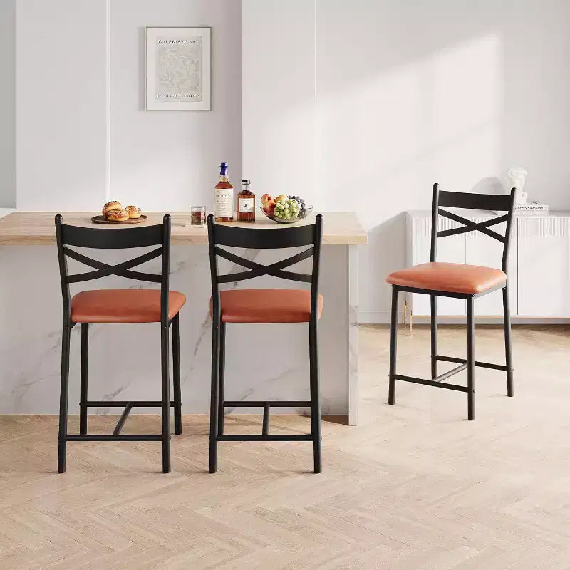 Lot de 2 tabourets de bar de 56,9 cm, tabourets de bar hauteur comptoir avec dossier et assise rembourrée en polyuréthane, chaises de bar de cuisine à cadre métallique avec repose-pieds pour îlot de cuisine