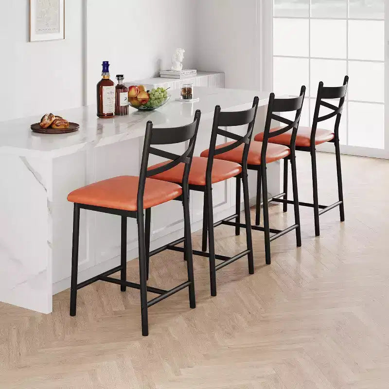 Lot de 2 tabourets de bar de 56,9 cm, tabourets de bar hauteur comptoir avec dossier et assise rembourrée en polyuréthane, chaises de bar de cuisine à cadre métallique avec repose-pieds pour îlot de cuisine