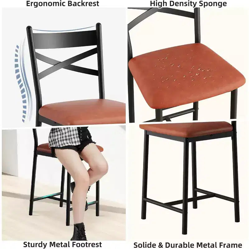 Lot de 2 tabourets de bar de 56,9 cm, tabourets de bar hauteur comptoir avec dossier et assise rembourrée en polyuréthane, chaises de bar de cuisine à cadre métallique avec repose-pieds pour îlot de cuisine