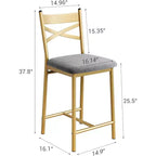 Lot de 2 tabourets de bar de 56,9 cm, tabourets de bar hauteur comptoir avec dossier et assise rembourrée en polyuréthane, chaises de bar de cuisine à cadre métallique avec repose-pieds pour îlot de cuisine