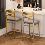Lot de 2 tabourets de bar de 56,9 cm, tabourets de bar hauteur comptoir avec dossier et assise rembourrée en polyuréthane, chaises de bar de cuisine à cadre métallique avec repose-pieds pour îlot de cuisine