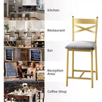 Lot de 2 tabourets de bar de 56,9 cm, tabourets de bar hauteur comptoir avec dossier et assise rembourrée en polyuréthane, chaises de bar de cuisine à cadre métallique avec repose-pieds pour îlot de cuisine