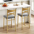 Lot de 2 tabourets de bar de 56,9 cm, tabourets de bar hauteur comptoir avec dossier et assise rembourrée en polyuréthane, chaises de bar de cuisine à cadre métallique avec repose-pieds pour îlot de cuisine