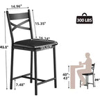 Lot de 2 tabourets de bar de 56,9 cm, tabourets de bar hauteur comptoir avec dossier et assise rembourrée en polyuréthane, chaises de bar de cuisine à cadre métallique avec repose-pieds pour îlot de cuisine