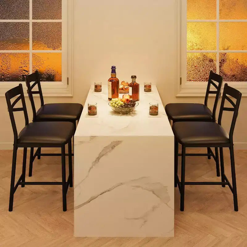 Lot de 2 tabourets de bar de 56,9 cm, tabourets de bar hauteur comptoir avec dossier et assise rembourrée en polyuréthane, chaises de bar de cuisine à cadre métallique avec repose-pieds pour îlot de cuisine